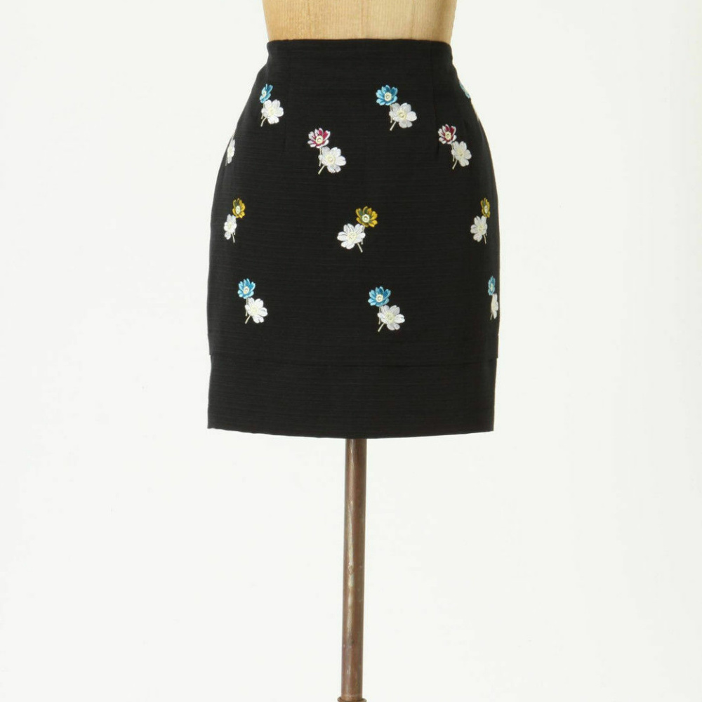 Anthropologie Campanula Skirt Black Floral Mini By HD in Paris Size 8P Petite - Picture 2 of 2
